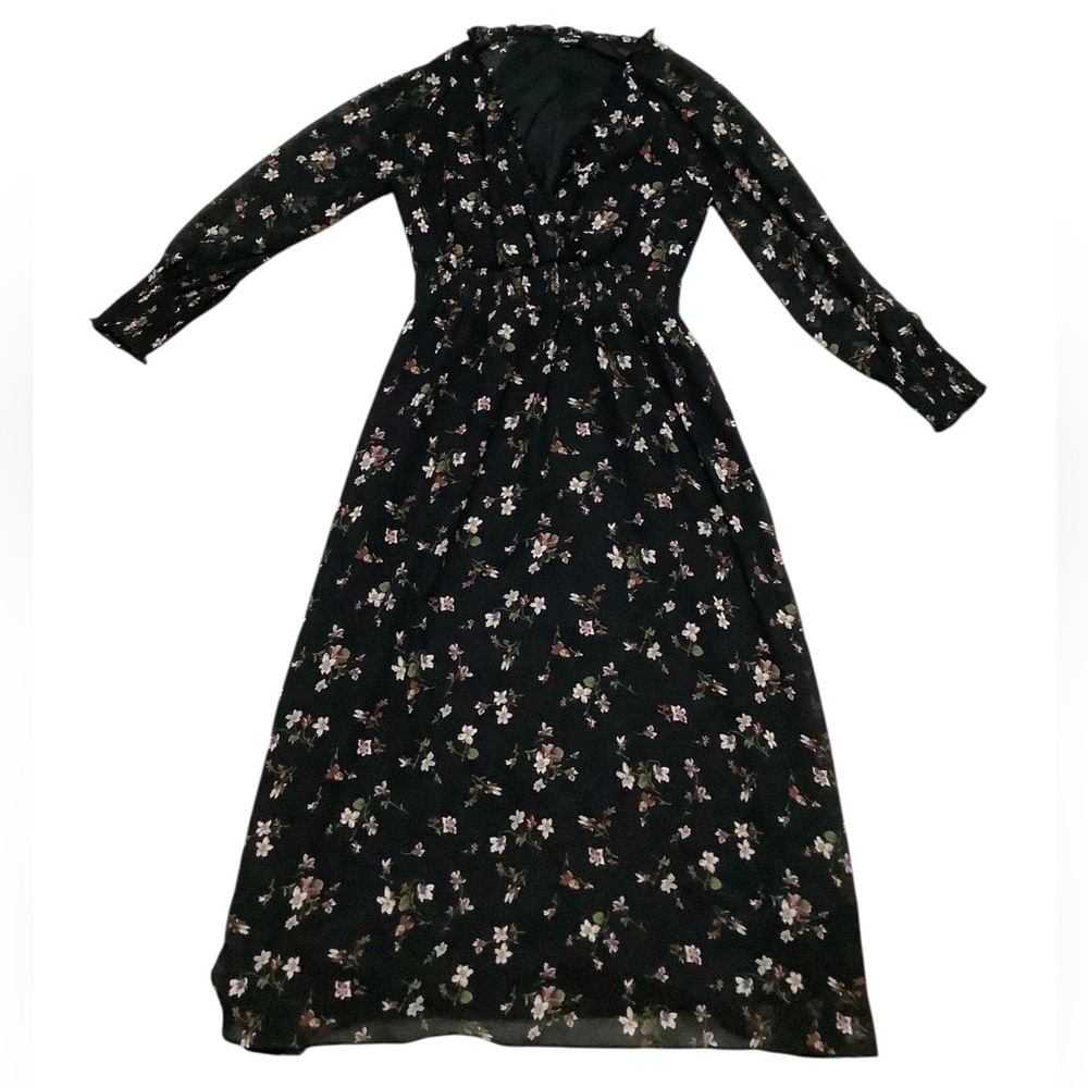 Madewell Black Floral Ruffle Dress